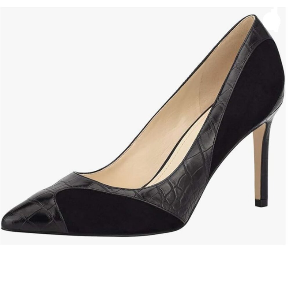 YDN Black Fashion High Stiletto Heels Closed Point Toe Fancy Slip On Party Pumps